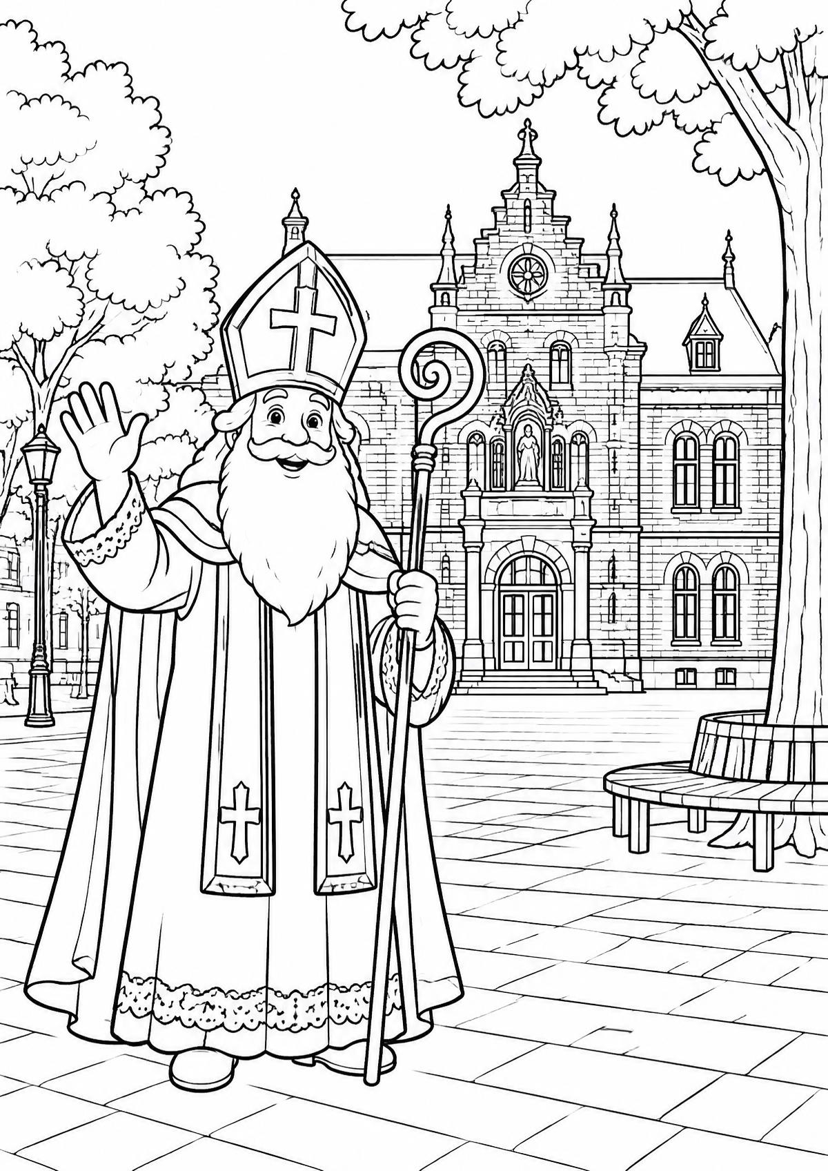 Kleurplaat: Sinterklaas bij het Drents Museum