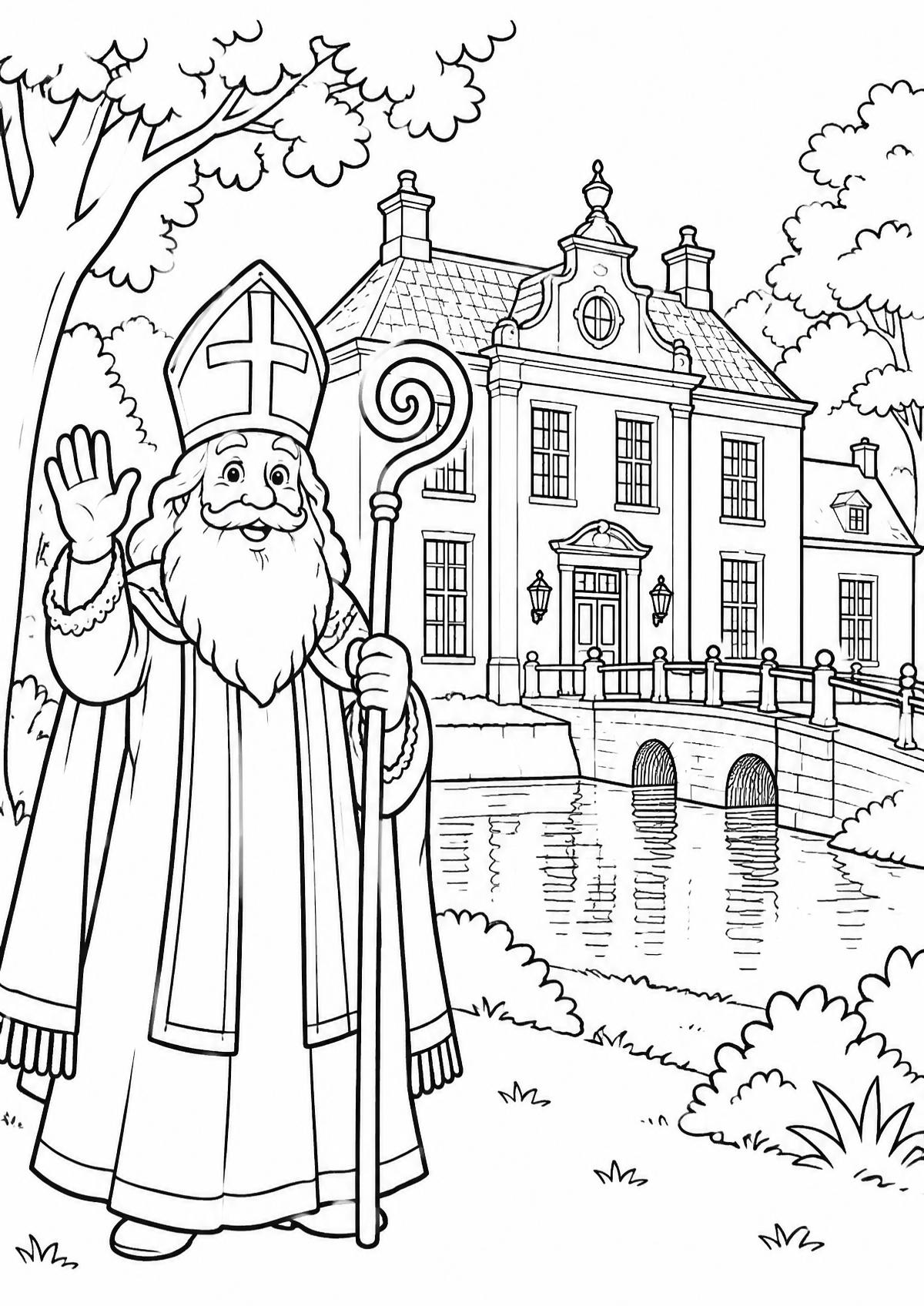Kleurplaat: Sinterklaas bij havezate Mensinge